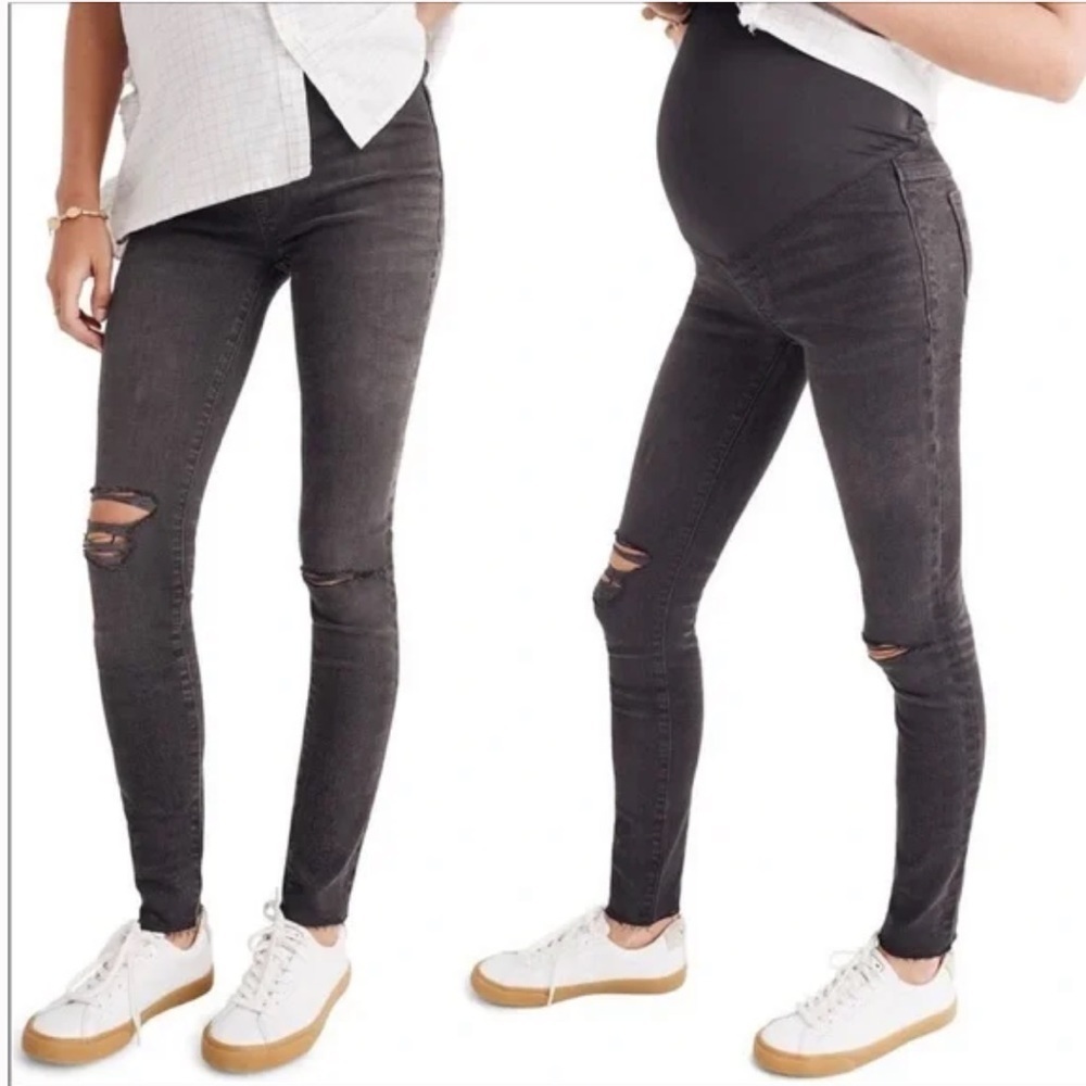 Madewell Distressed Skinny Maternity Over the Belly Jeans in Black Sea